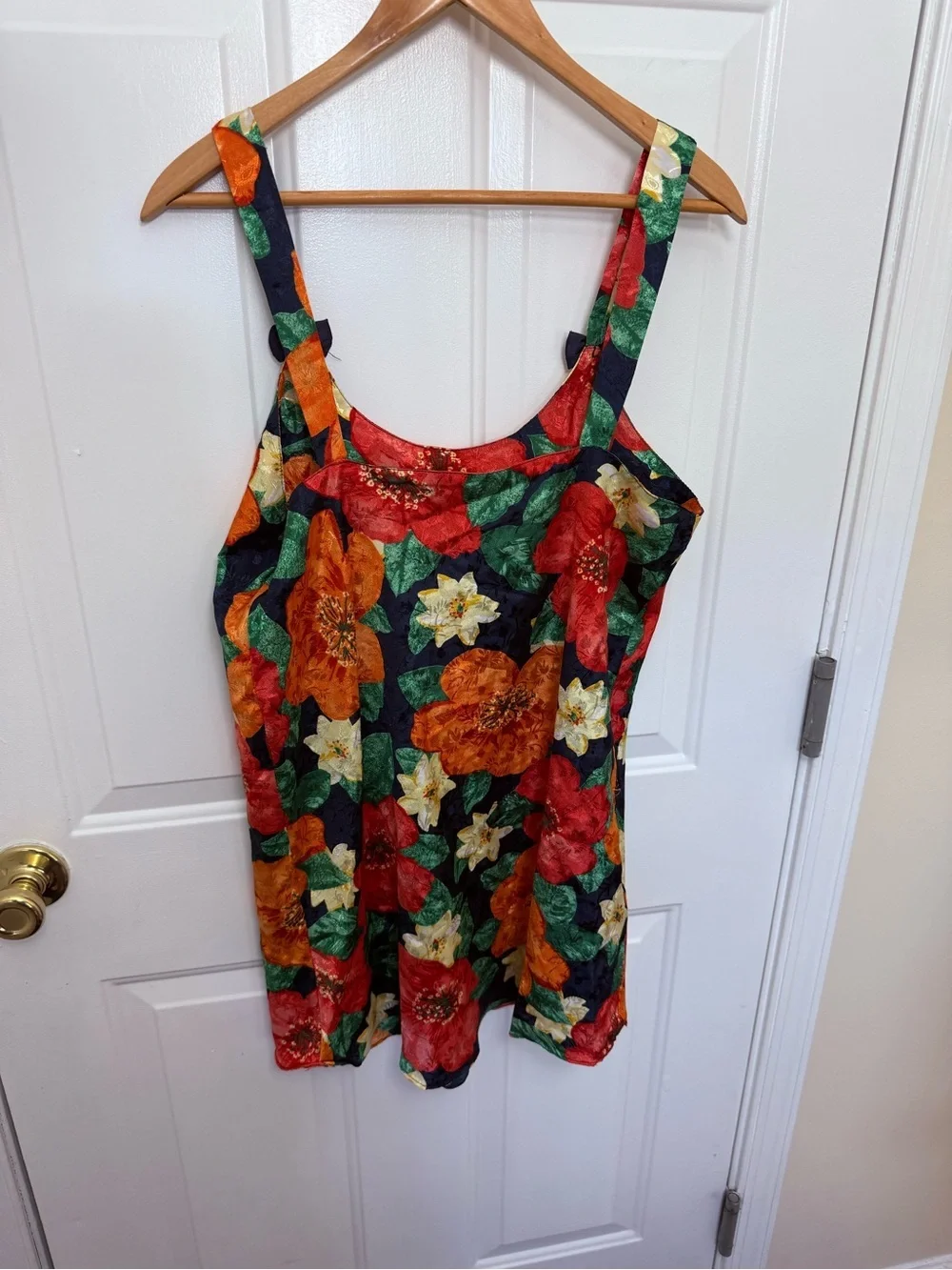 Vintage Vibrant Floral Night Dress M Bow Detail Coquette Girl Tropical